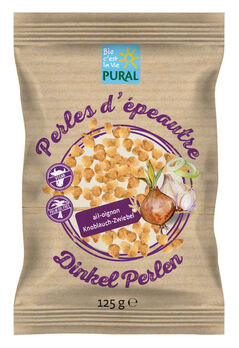 Pural Dinkel Perlen Knoblauch-Zwiebel Backerbsen 125g