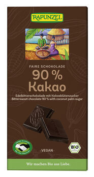 Rapunzel Bitterschokolade 90% Kakao mit Kokosblütenzucker 80g